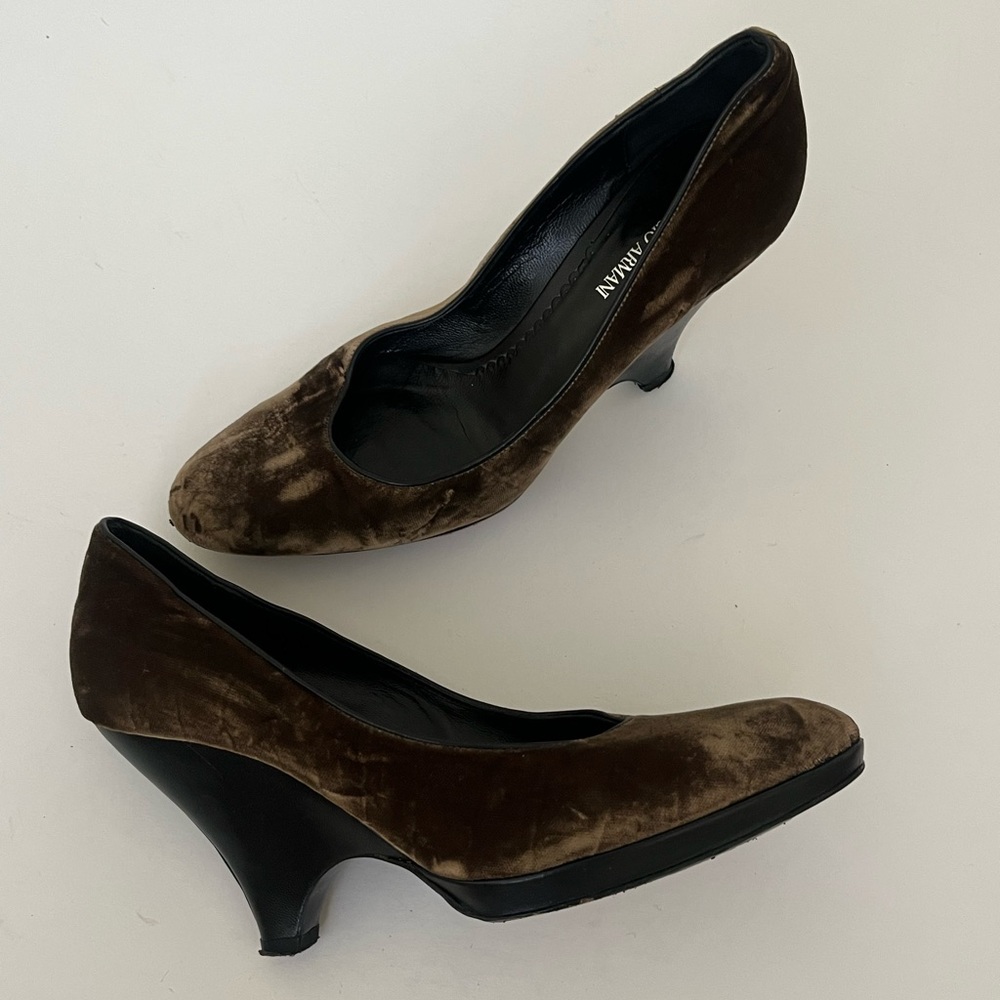 Giorgio Armani velvet wedge heels